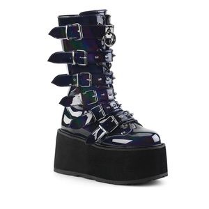 Demonia Damned 225 Holographic Black size 11.5 with a 3 1/2 inch platform